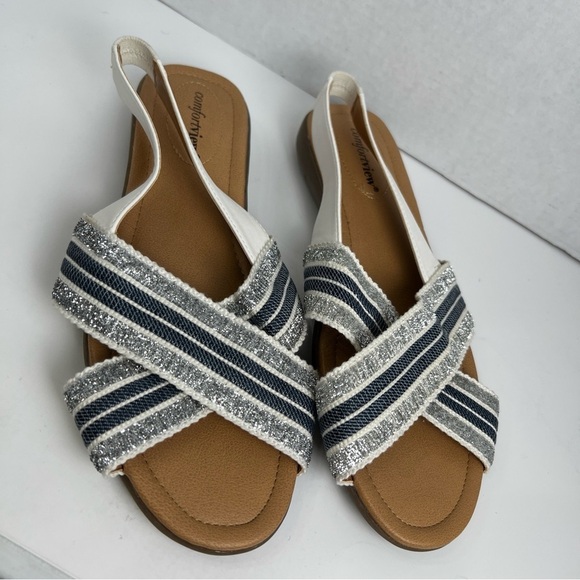 Comfortview Emma Sling BackCross Strap Blue Metallic Gold Womens Sandals Size:9w - Picture 5 of 11